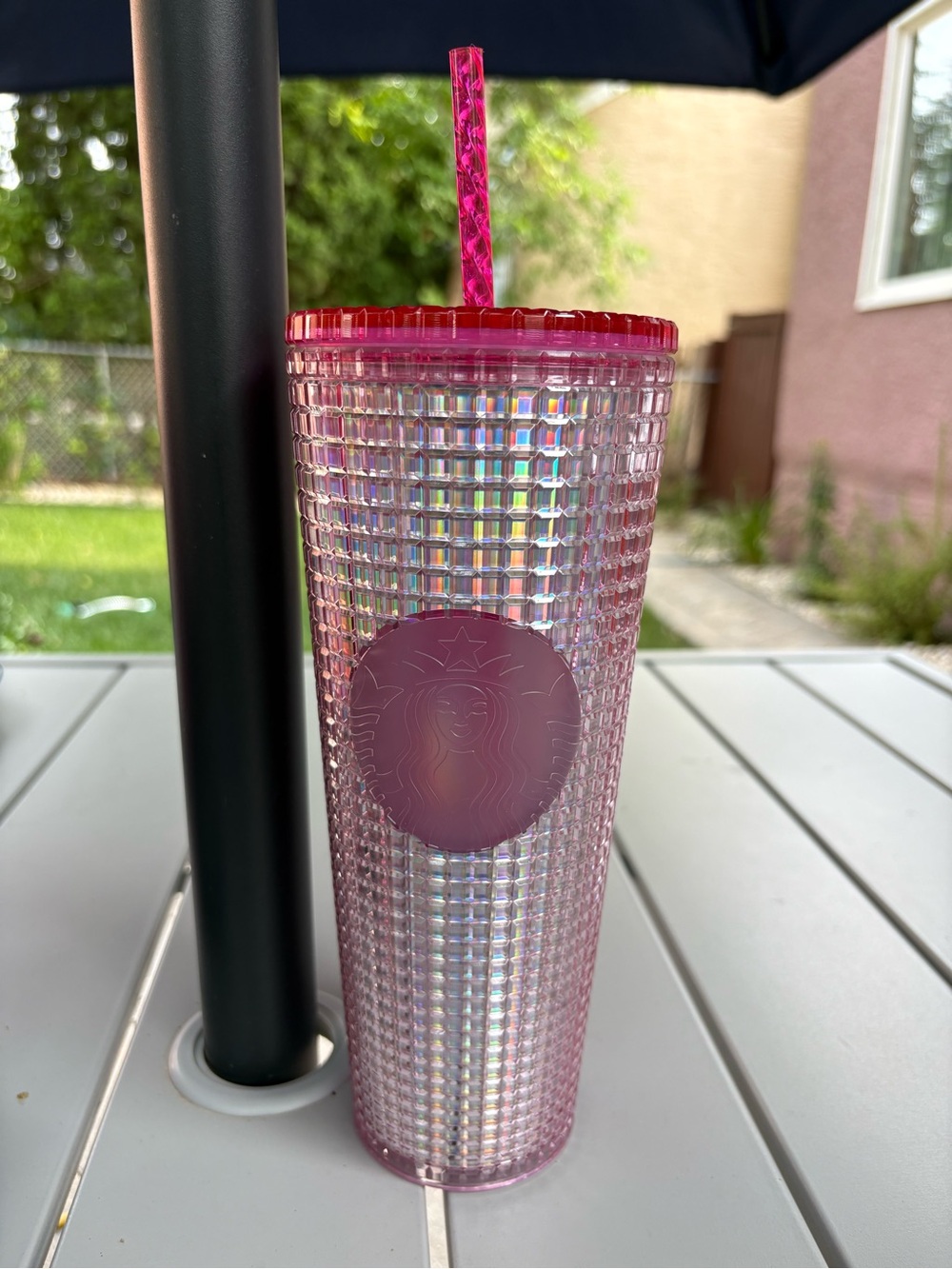 Starbucks Pink Iridescent Grid Tumbler with Straw